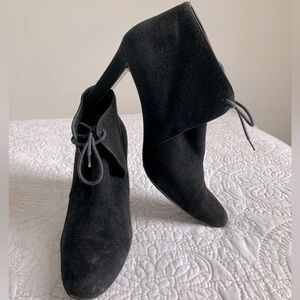 Vintage 90’s Yves Saint Laurent black suede high heel booties, size 8
